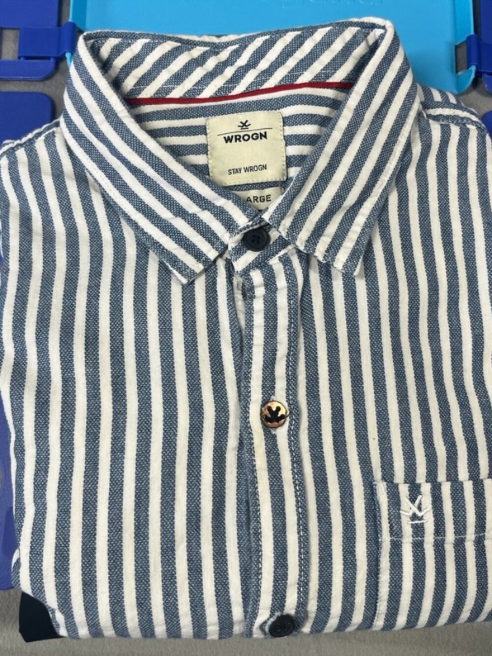 WROGN Shirt Mens XL Blue White Pocket Cotton